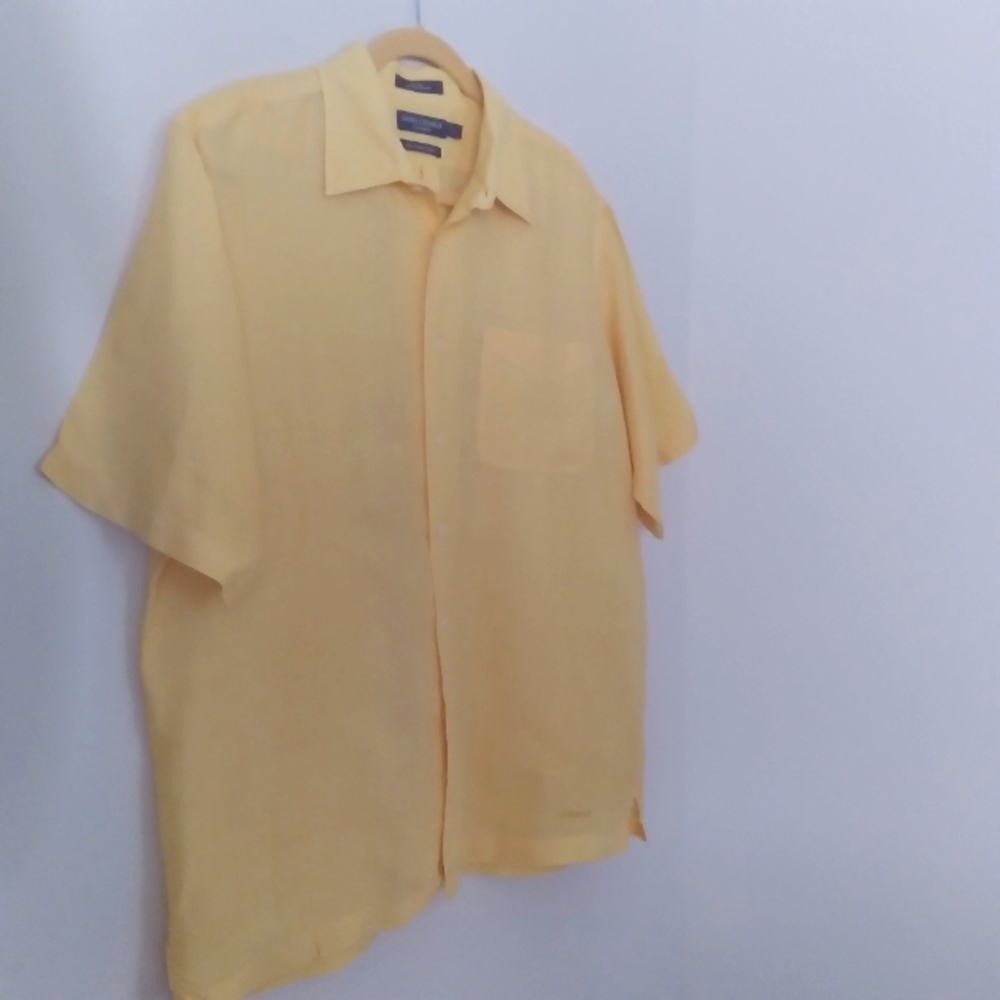Daniel Cremieux 100% Linen Butter Yellow Flowy Camp Shirt  Short‎ Sleeve Large